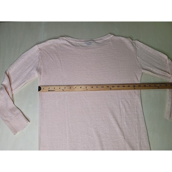 Theory Pale Pink Long Sleeve Linen Blend Sweater Women's Size Large Crew Neck - Picture 9 of 13